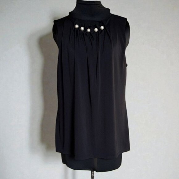 White House Black Market Black Sleeveless Top with Pearl Embellishment XL - Picture 2 of 11